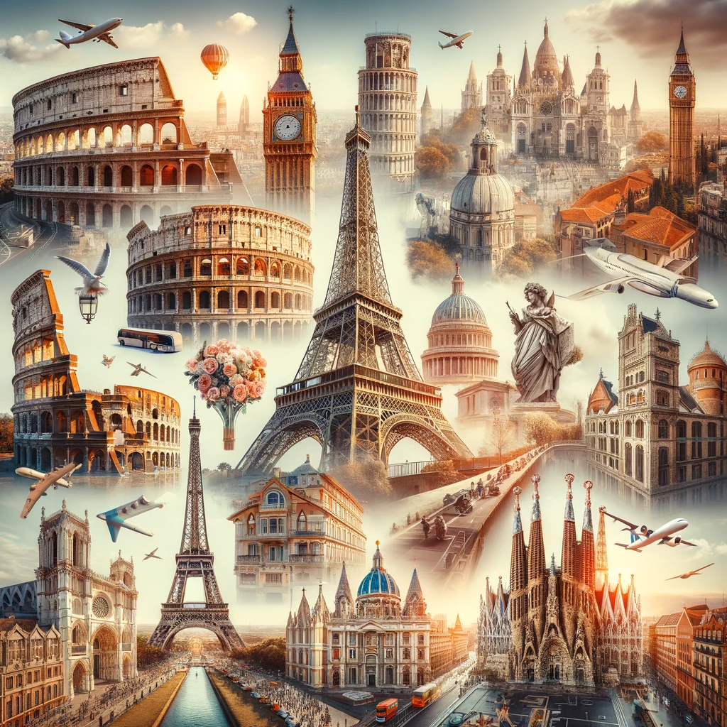 Respite Solutions for Persons with Care and Support Needs: Unique Breaks and Fun-Filled Activities 2 Here is the image created as a collage representing City Breaks in European cities. It features iconic landmarks and architectural elements from various European cities like Paris, Rome, London, and Barcelona, focusing on the architectural beauty and cultural richness of these urban landscapes.