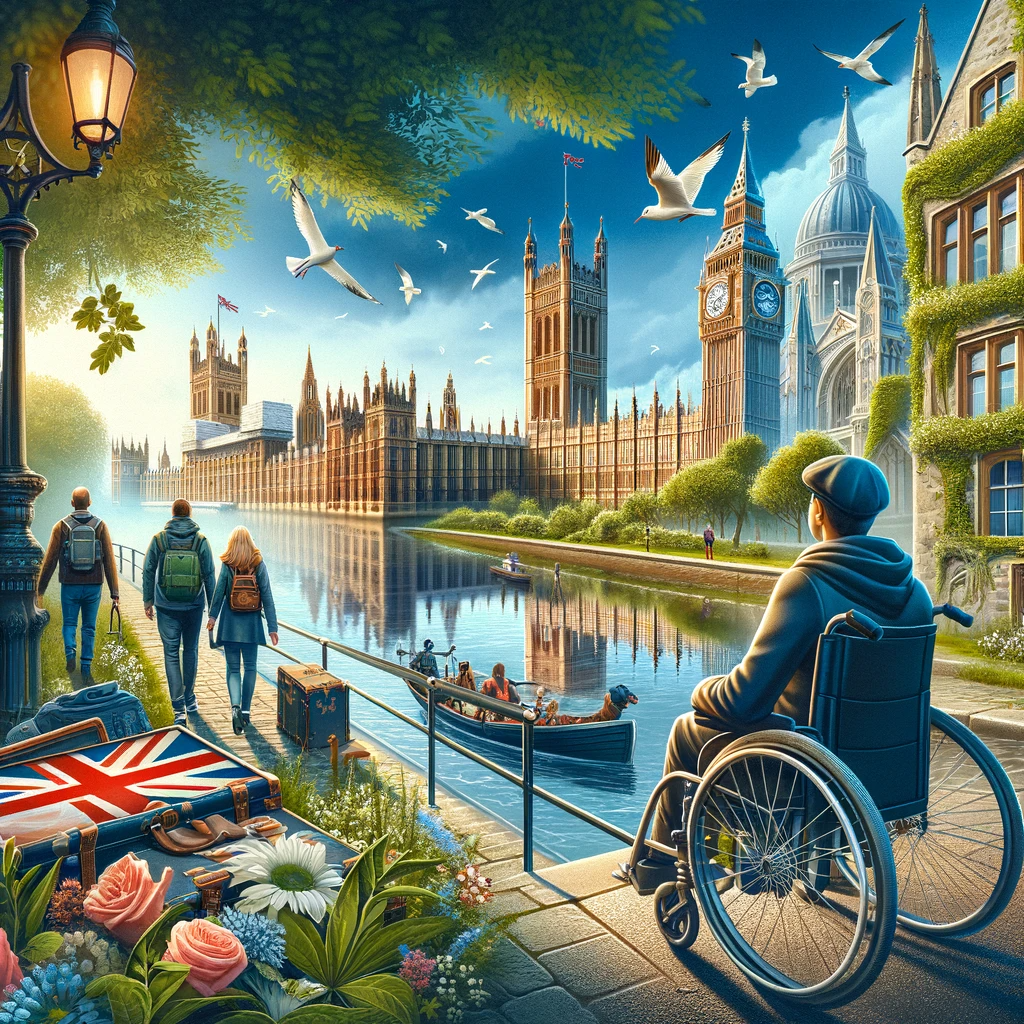 Respite Solutions for Persons with Care and Support Needs: Unique Breaks and Fun-Filled Activities 11 Here is the image reflecting bespoke trips in the UK and Europe, specifically tailored for people with disabilities, including wheelchair users. The scene showcases accessible destinations and activities, highlighting the beauty and accessibility of these areas. The image conveys the joy of travel and exploration, emphasizing inclusivity and adventure for everyone.